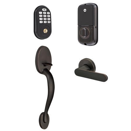 YALE REAL LIVING Z-Wave Plus Assure Lock Keypad Deadbolt with Jamestown Handleset US10BP Oil Rubbed Bronze Permanent BYRD216ZWJX10BP